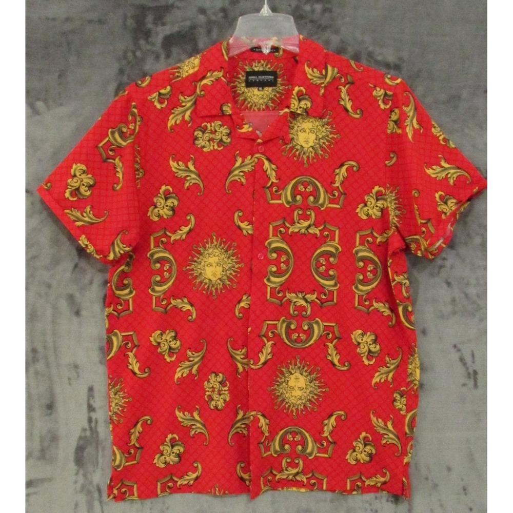 Drill Clothing Company Men's XL Red Gold Baroque Sun Button Down Shirt